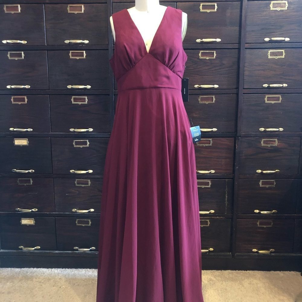 Lulus Merlot Chiffon Gown Dress -L - Picture 2 of 6